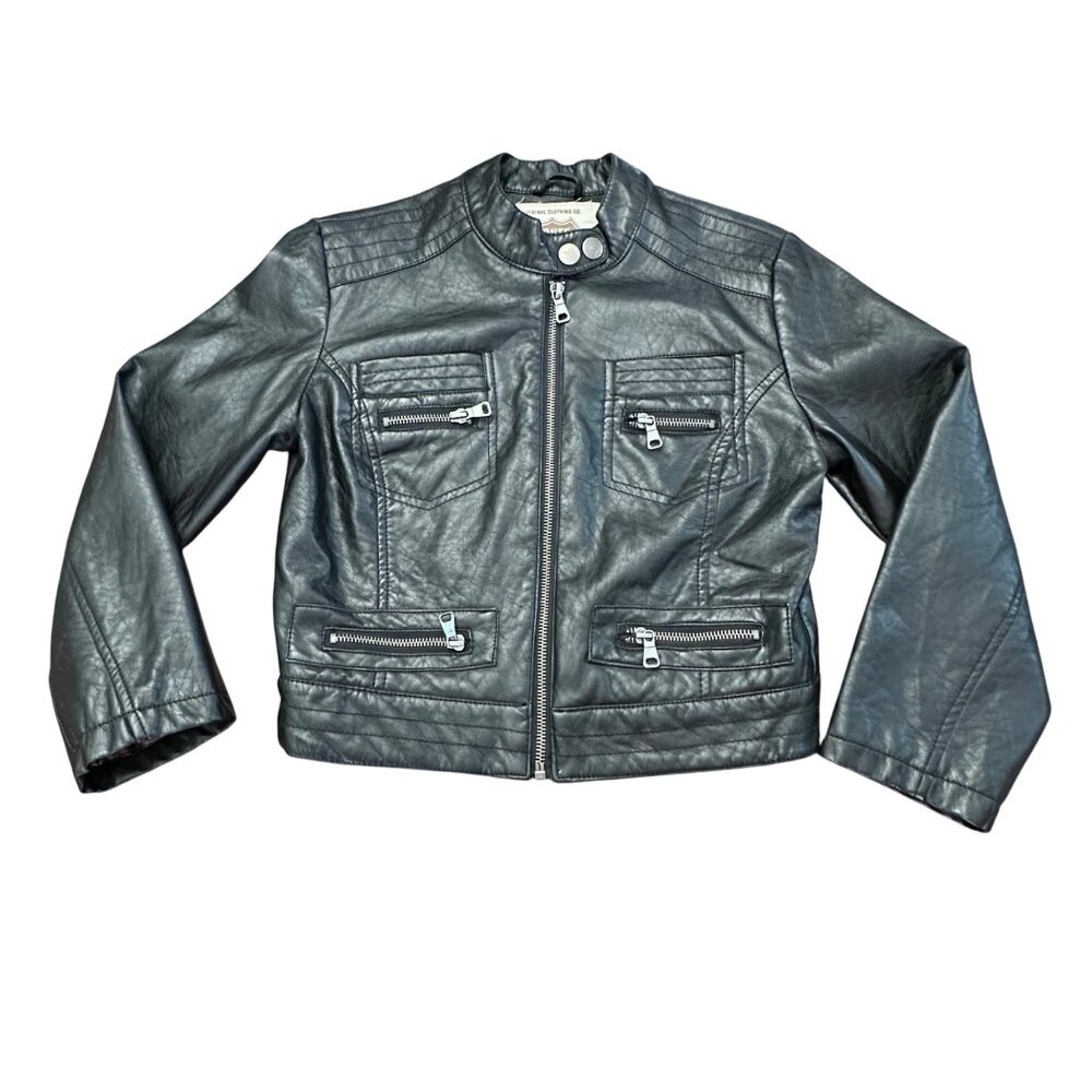 Route 66 Faux Leather Jacket Youth Small Black Zippers Biker Full Zip Lined